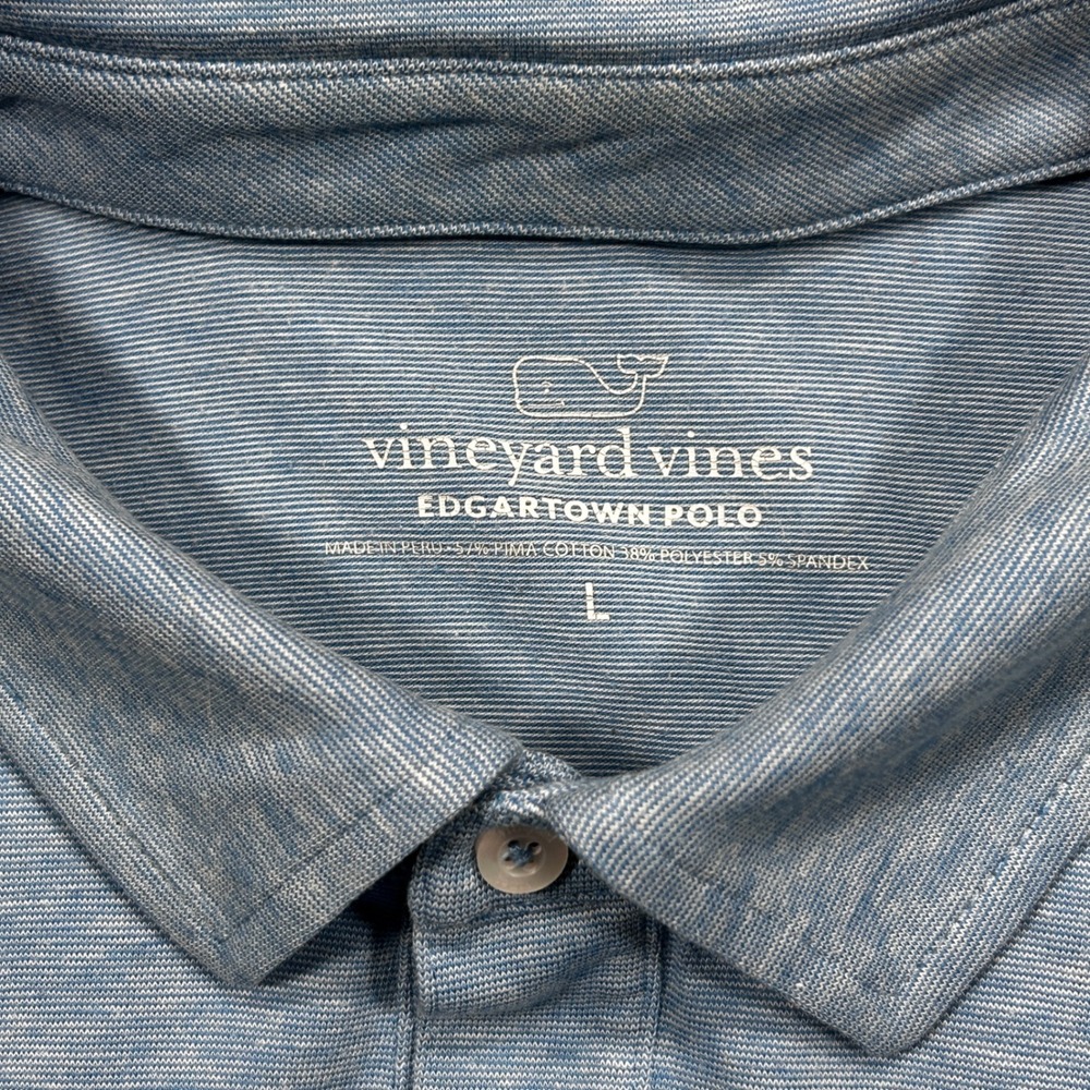 Vineyard Vines Edgartown Polo Men Large Blue Heathered Pima Cotton Stretch Shirt